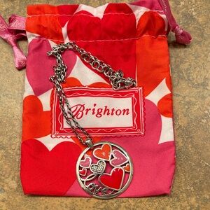 Brighton Red and Silver Heart Pendant Necklace adjustable length 16”-18” chain
